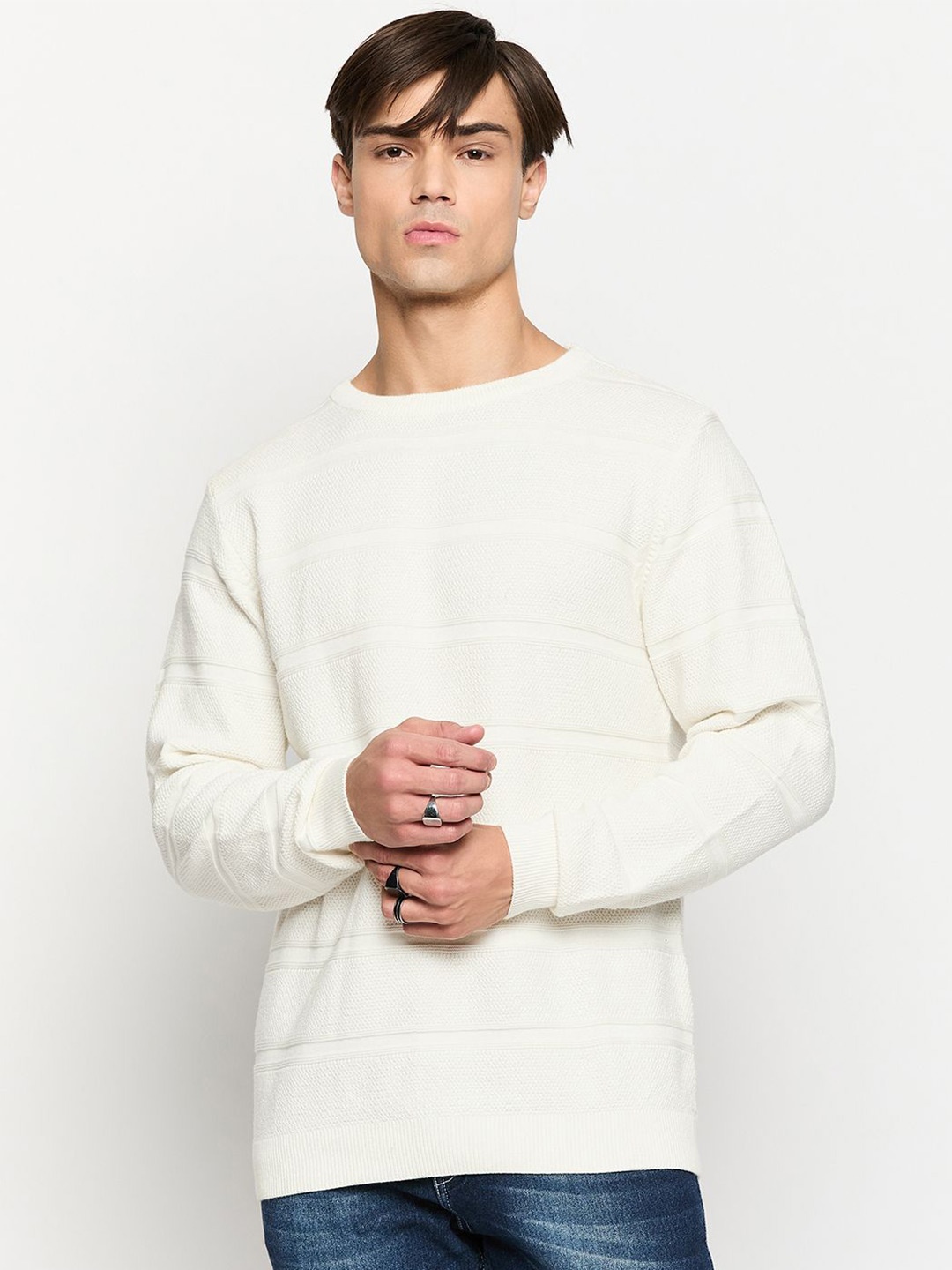 

GABBLE & WOLSH Men Cotton Cable Knit Pullover, White