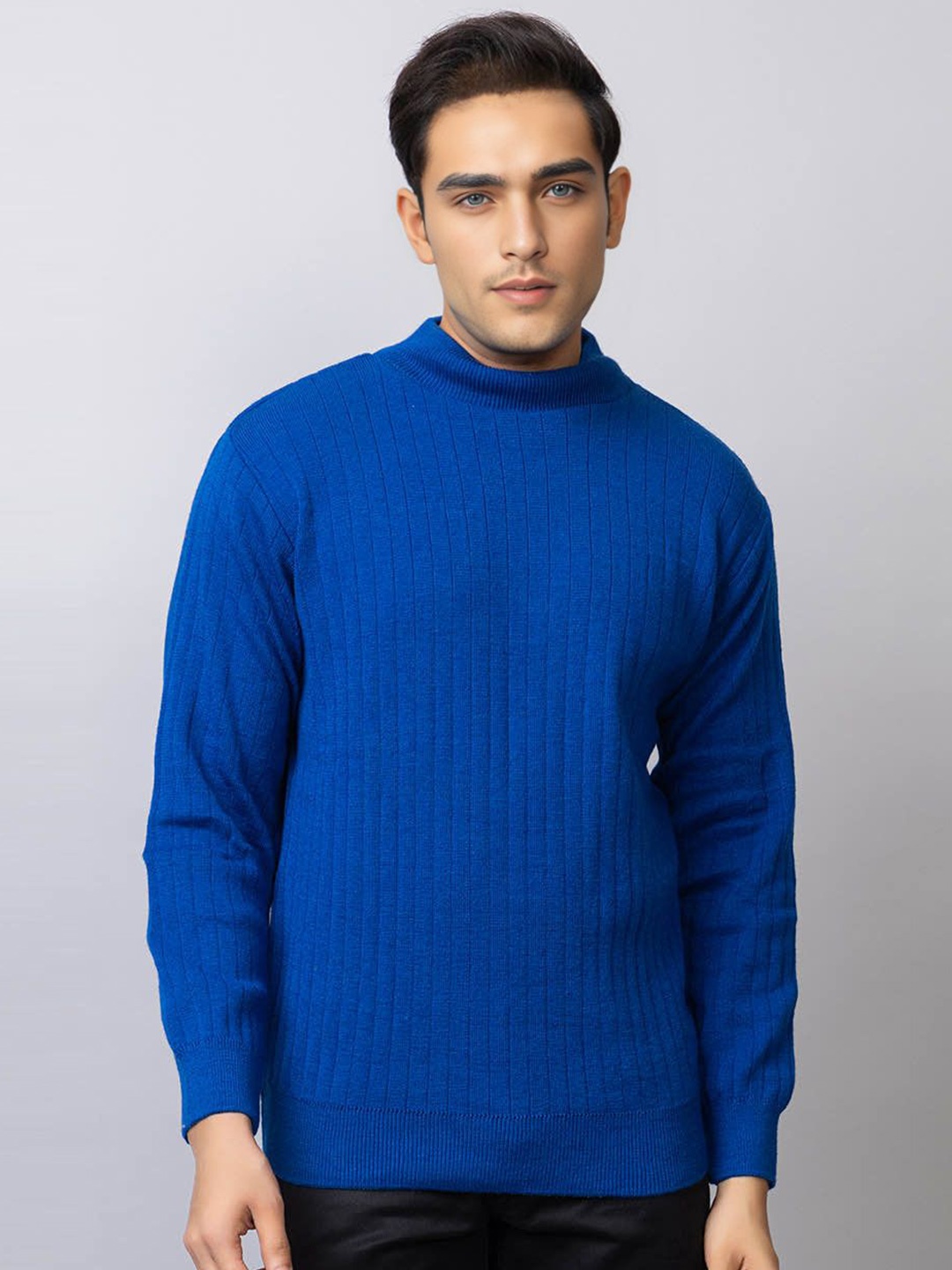 

TYSORT Men Striped Woollen Pullover, Turquoise blue