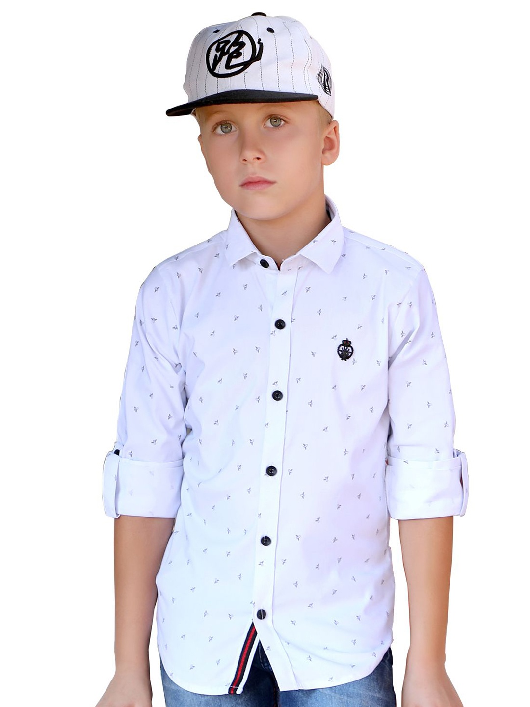 

MashUp Boys Classic Spread Collar Conversational Printed Cotton Casual Shirt, White