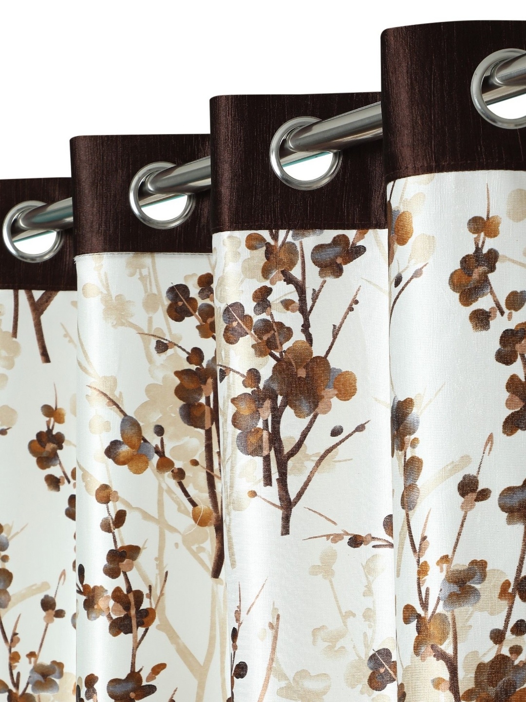 

REYANSH DECOR Brown & Off White 2 Pieces Floral Printed Long Door Curtain