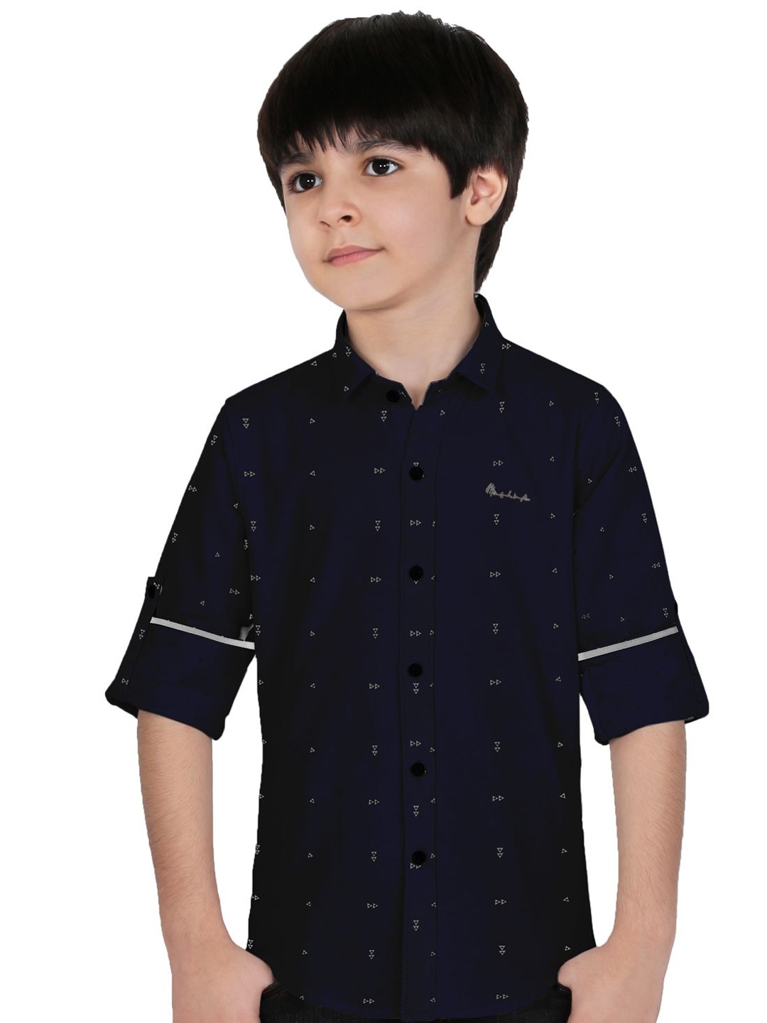 

MashUp Boys Classic Spread Collar Micro Ditsy Printed Cotton Casual Shirt, Navy blue