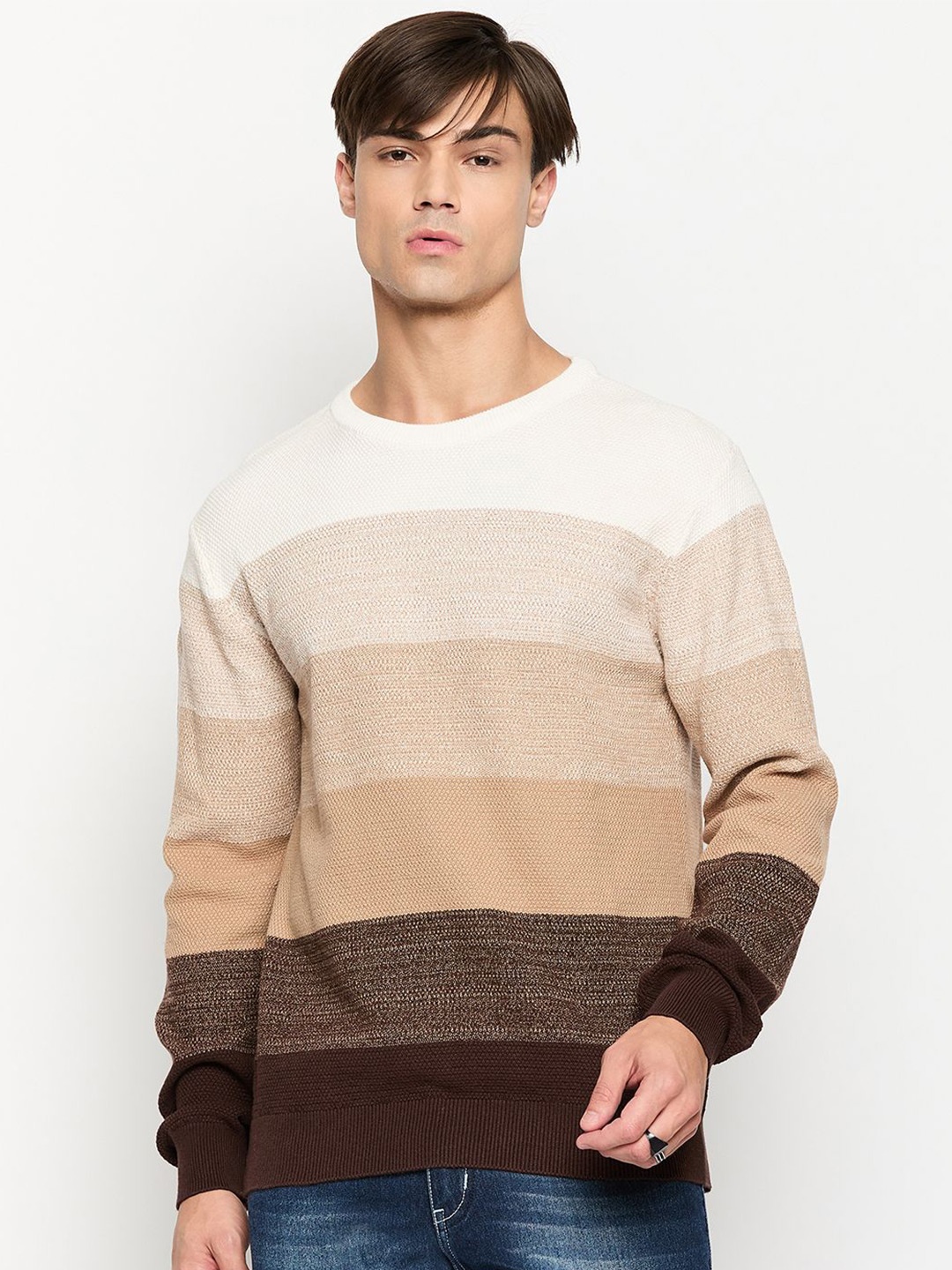 

GABBLE & WOLSH Men Cotton Colourblocked Pullover Sweaters, Brown