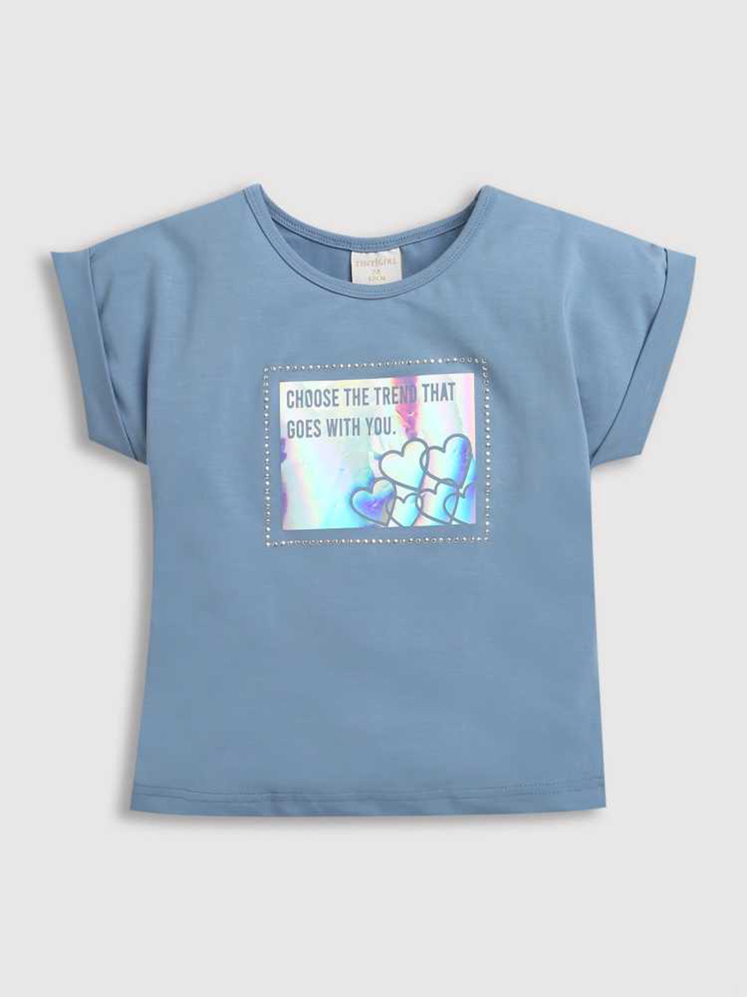 

Tiny Girl Girls Graphic Printed Round Neck Cotton Top, Blue