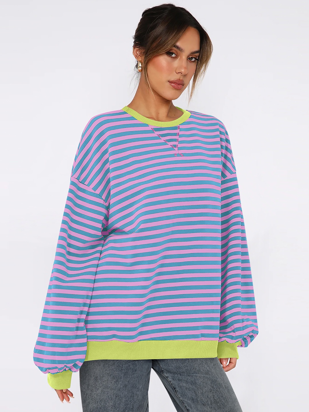 

StyleCast x Revolte Women Striped Sweatshirt, Green