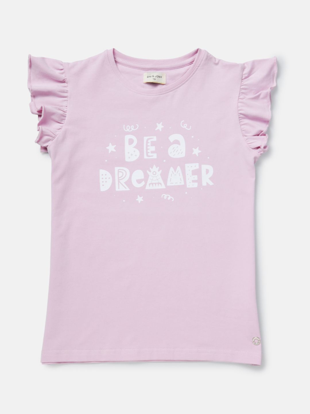 

Gini and Jony Girls Typography Printed Round Neck Cotton Top, Pink