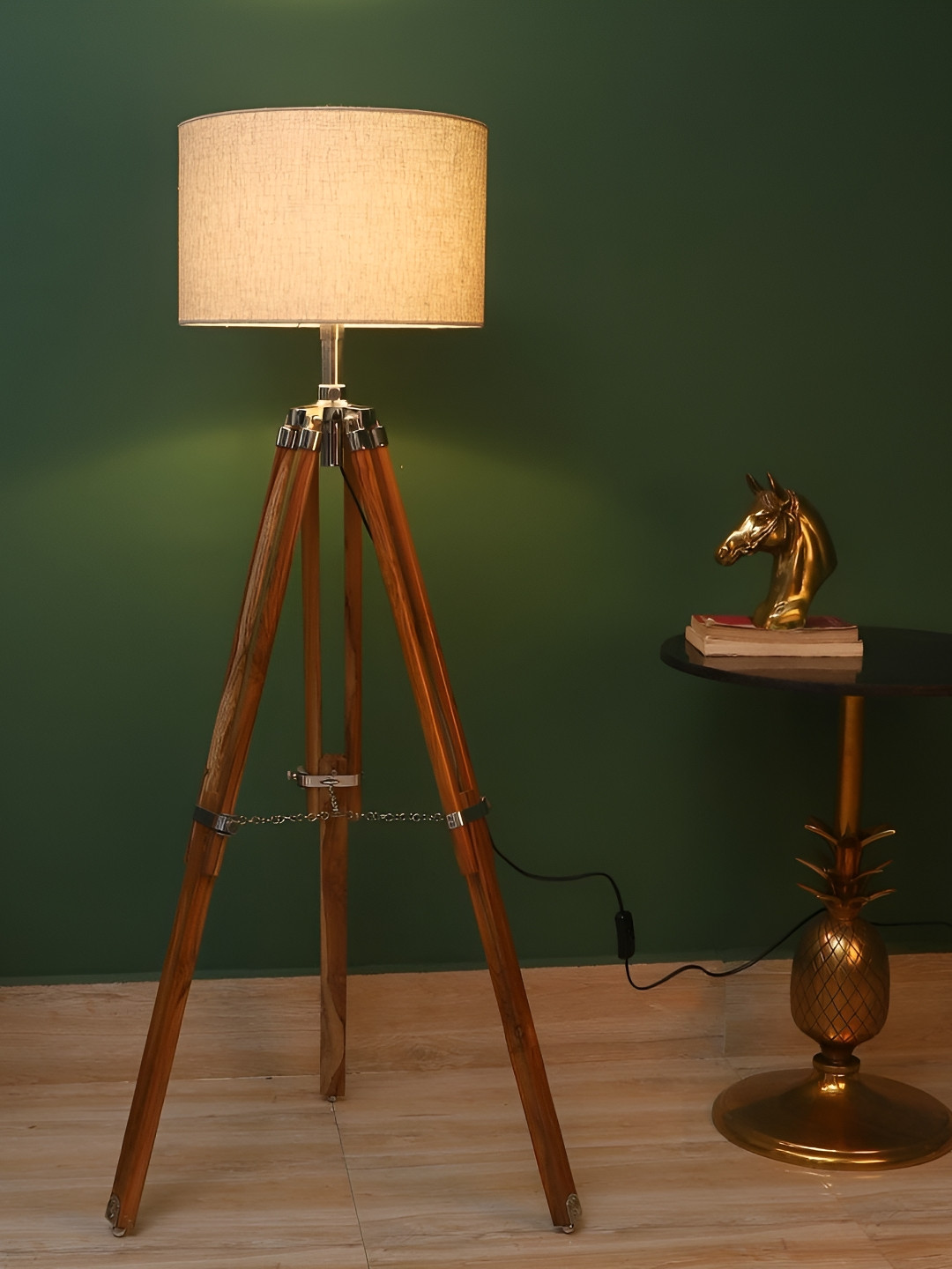 

pristine interiors Off White & Brown Wooden Tripod Floor Lamps