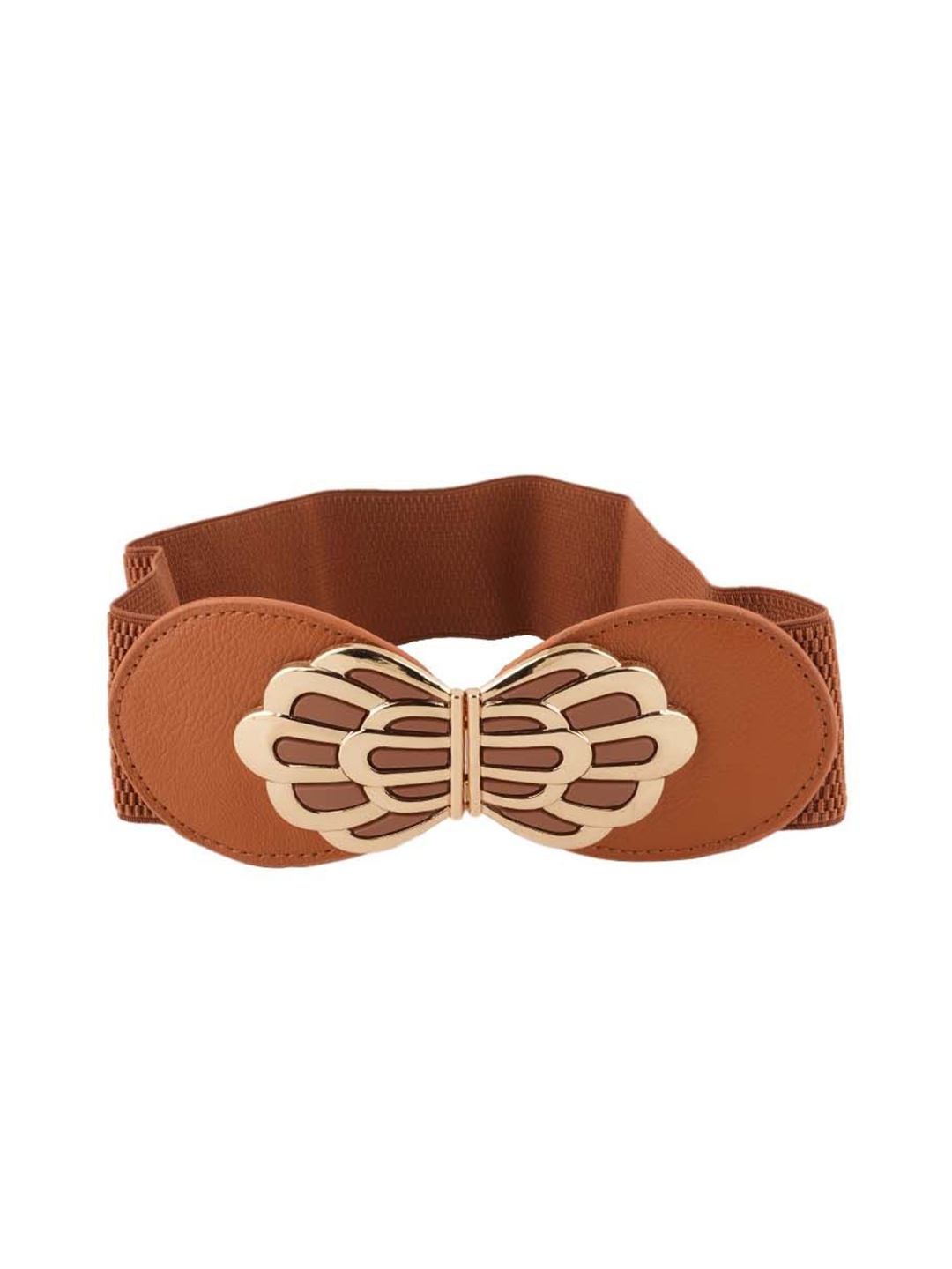 

Style Shoes Women Interlock Closure Stretchable Textured Belt, Tan