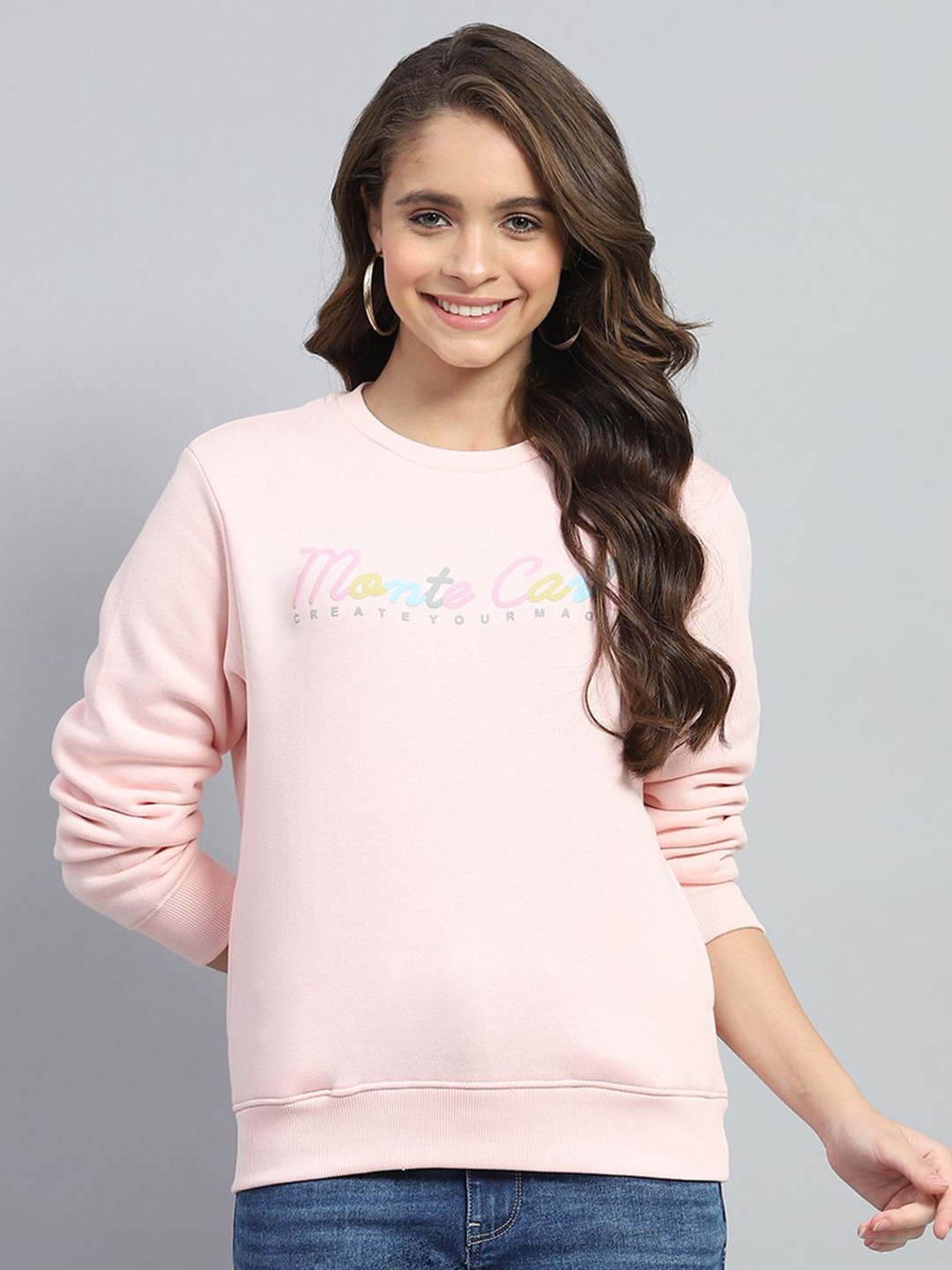 

Monte Carlo Women Typography Printed Cotton Sweatshirt, Pink