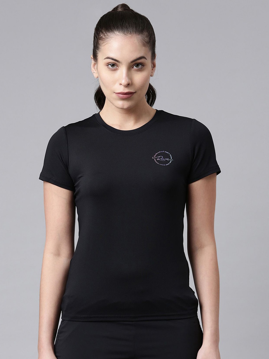 

Xtep Women Dry Fit Solid Round Neck Slim Fit T-shirt, Black