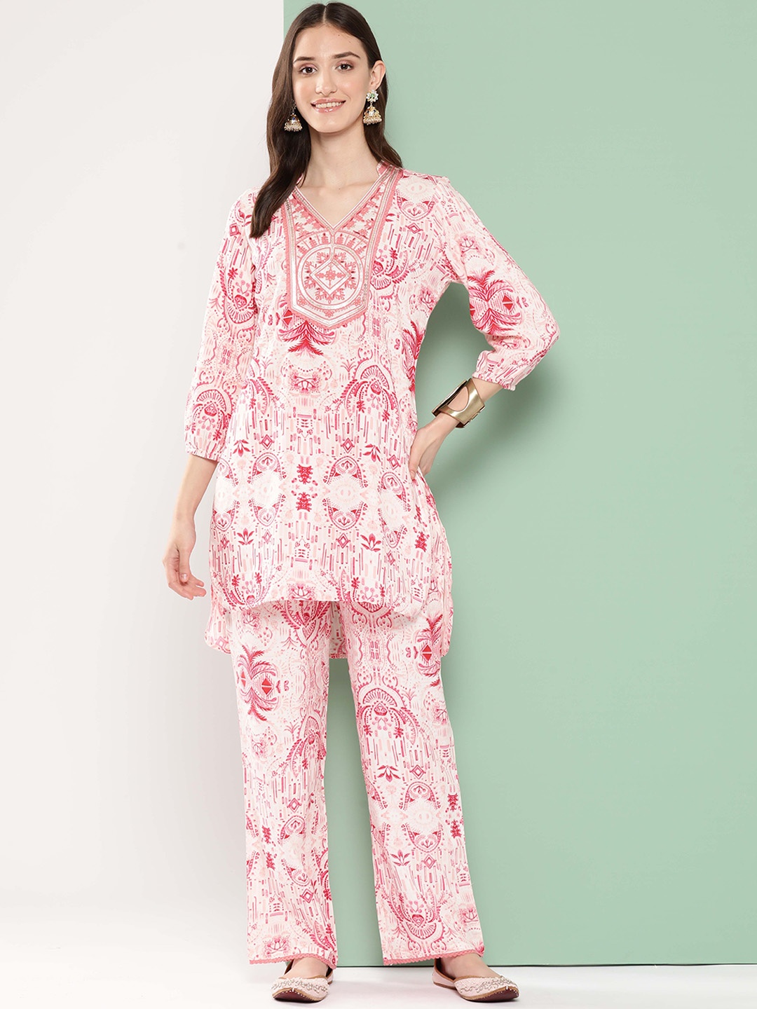 

Nayam By Lakshita Floral Printed Tunic With Trousers, Pink