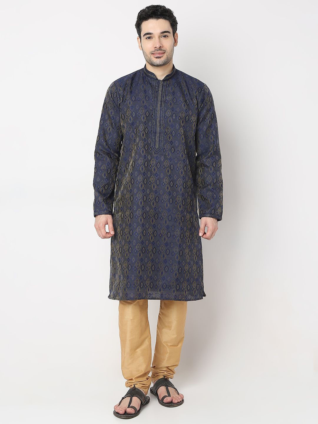 

Ethnicity Ethnic Motifs Woven Design Straight Kurta With Churidar, Blue