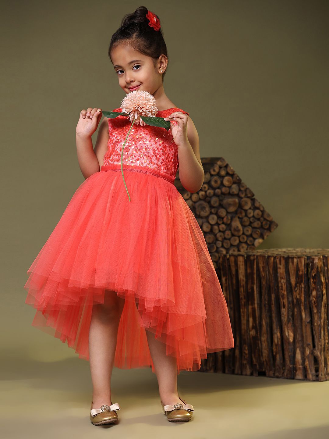 

Toy Balloon kids Girls Net Fit & Flare Dress, Coral