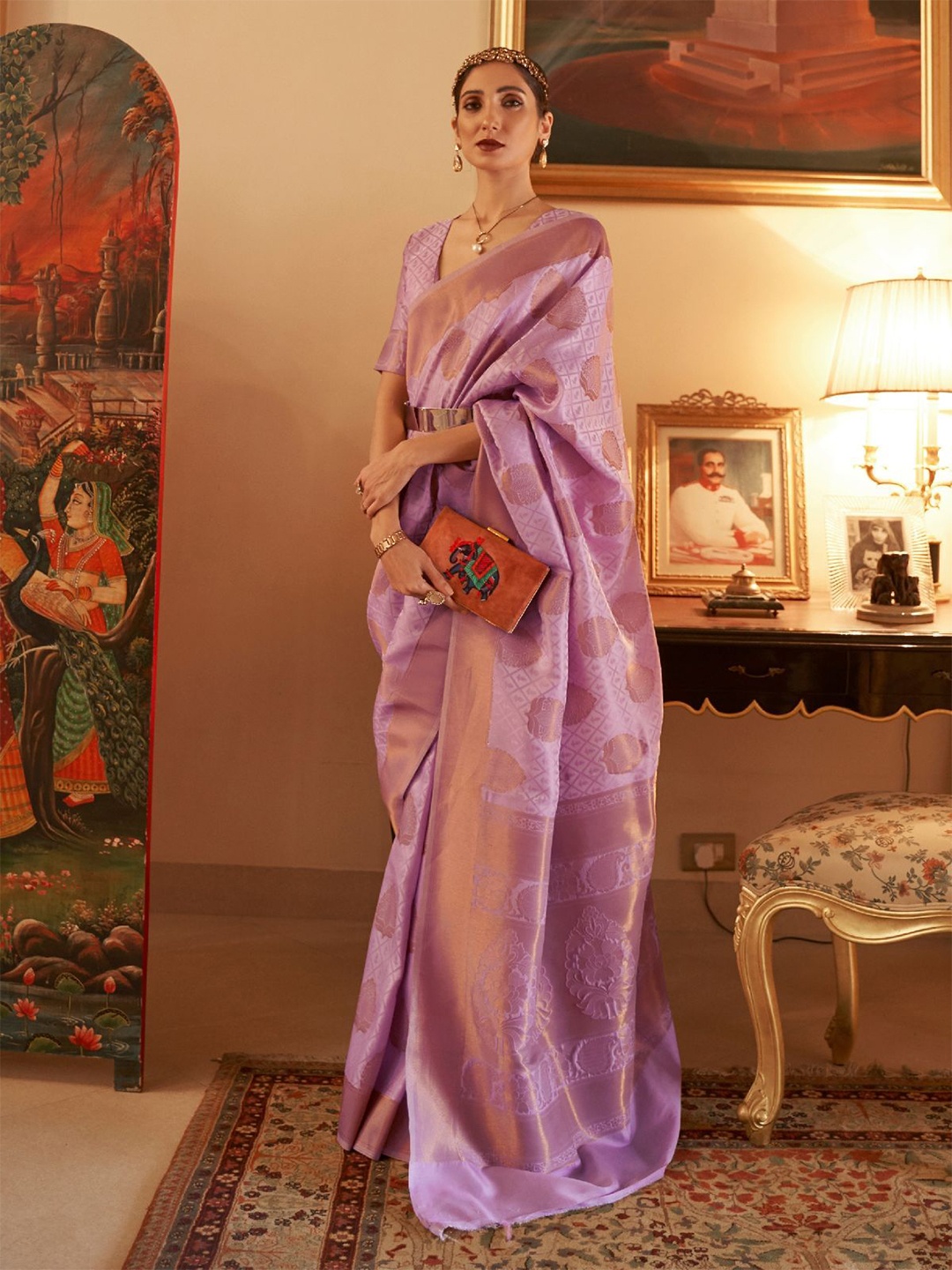 

ODETTE Woven Design Zari Saree, Purple