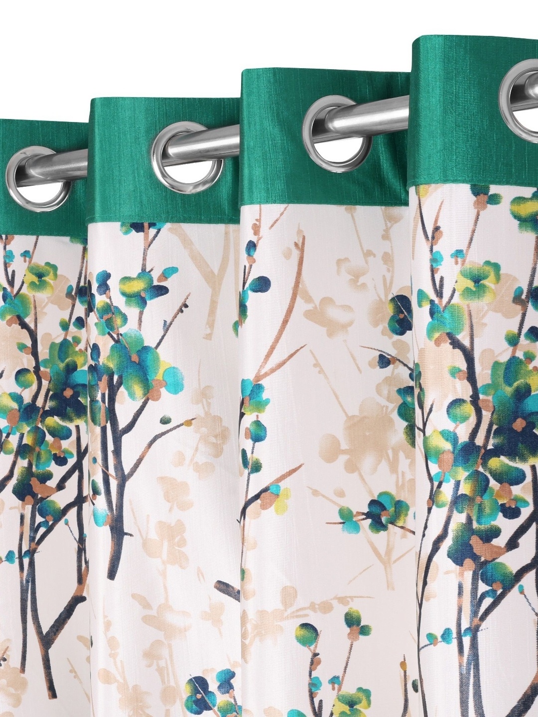 

REYANSH DECOR Turquoise Blue & Off White 2 Pieces Floral Printed Door Curtains