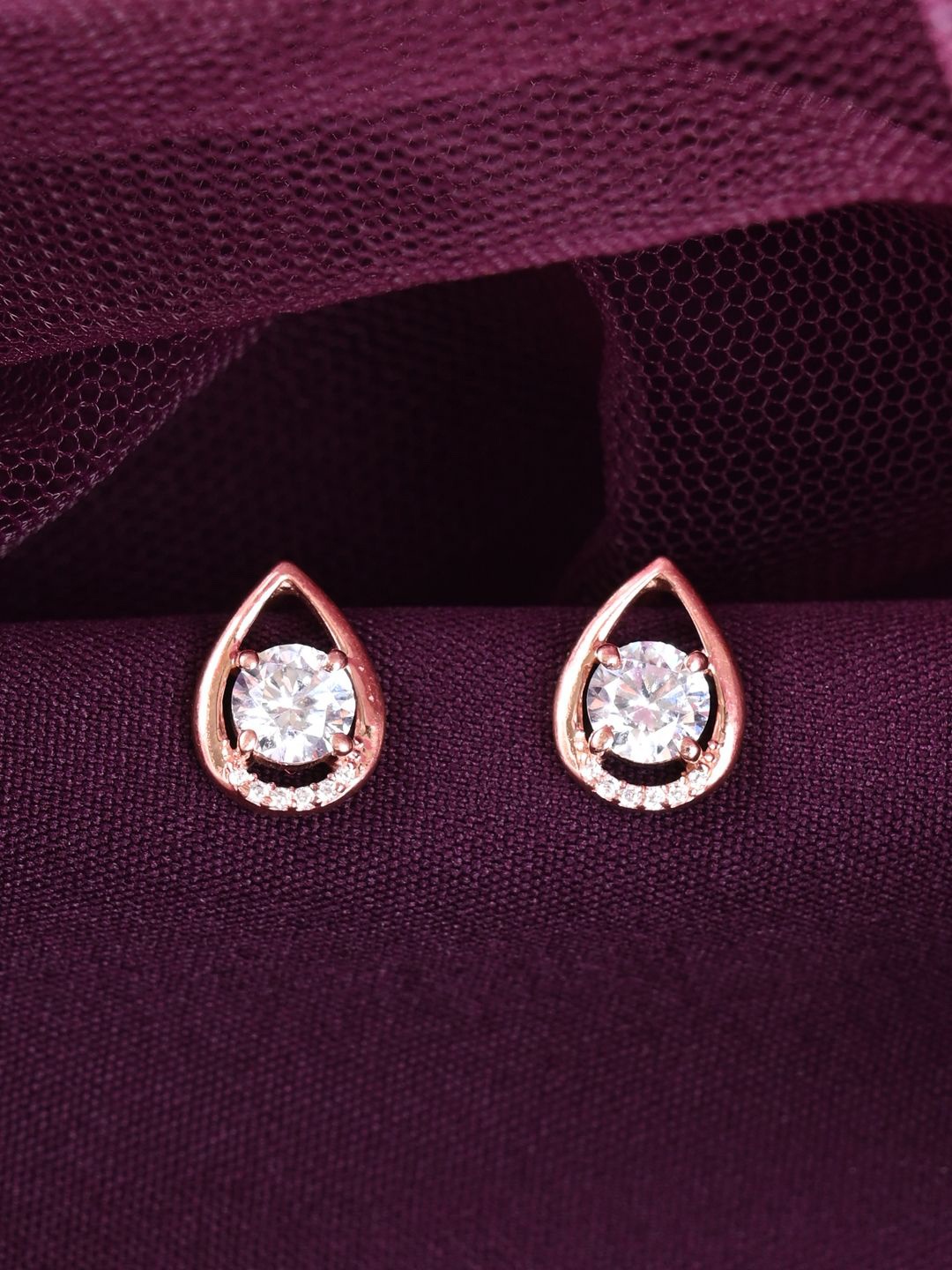 

Clara 925 Sterling Silver Rose Gold-Plated CZ Studded Tosca Studs Earrings