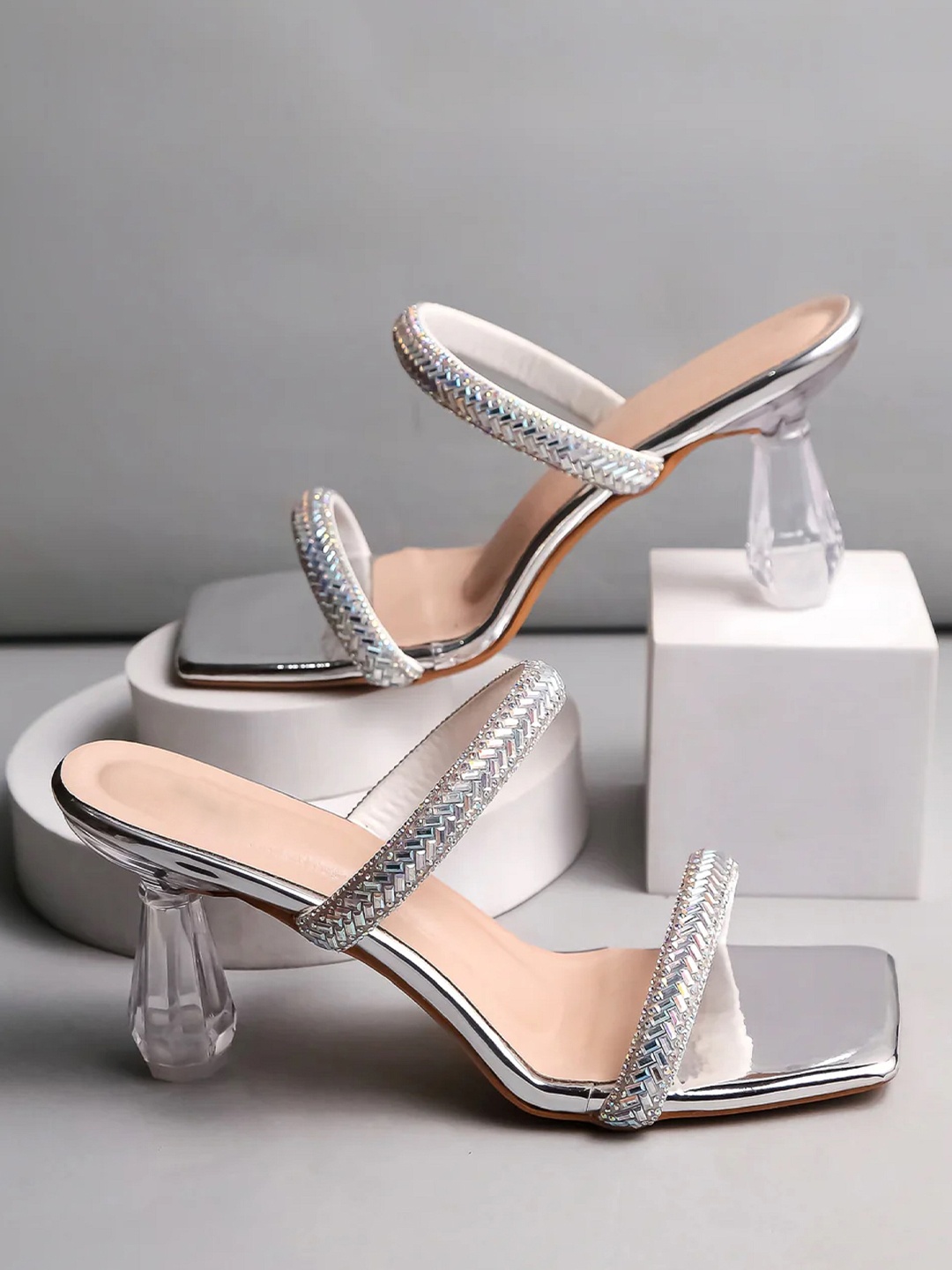 

BAESD Embellished Party Stiletto Mules, Silver