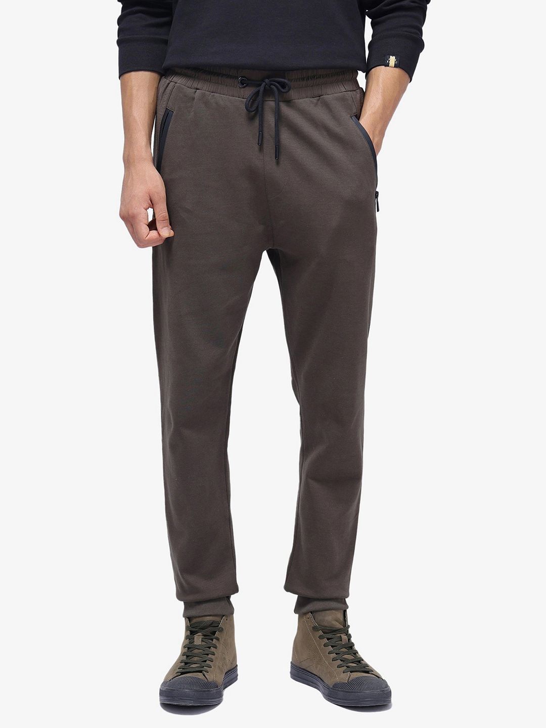 

RARE RABBIT Men Cotton Mid Rise Track Pants, Brown