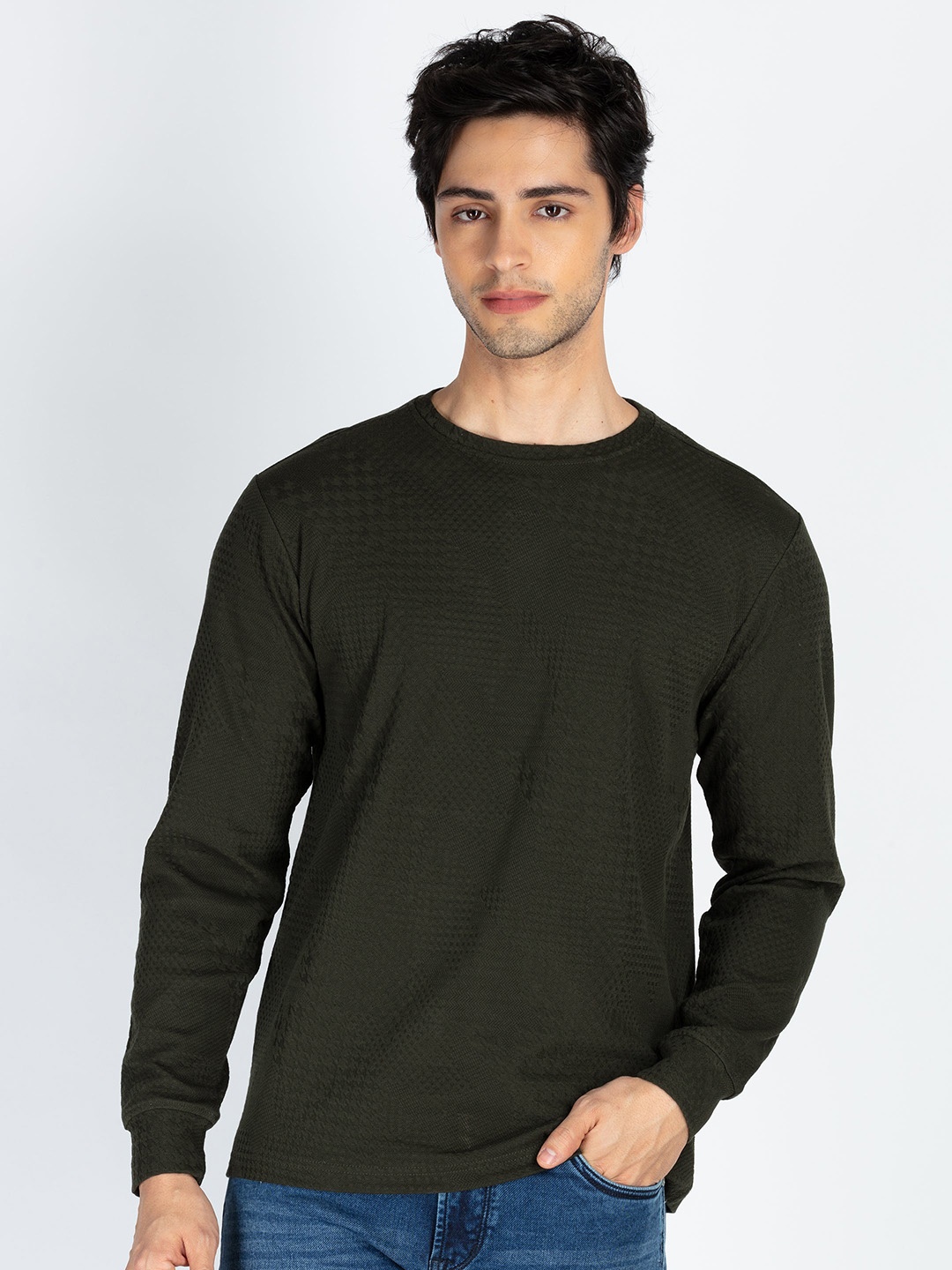 

Status Quo Men Solid Pullover Cotton Sweatshirt, Olive