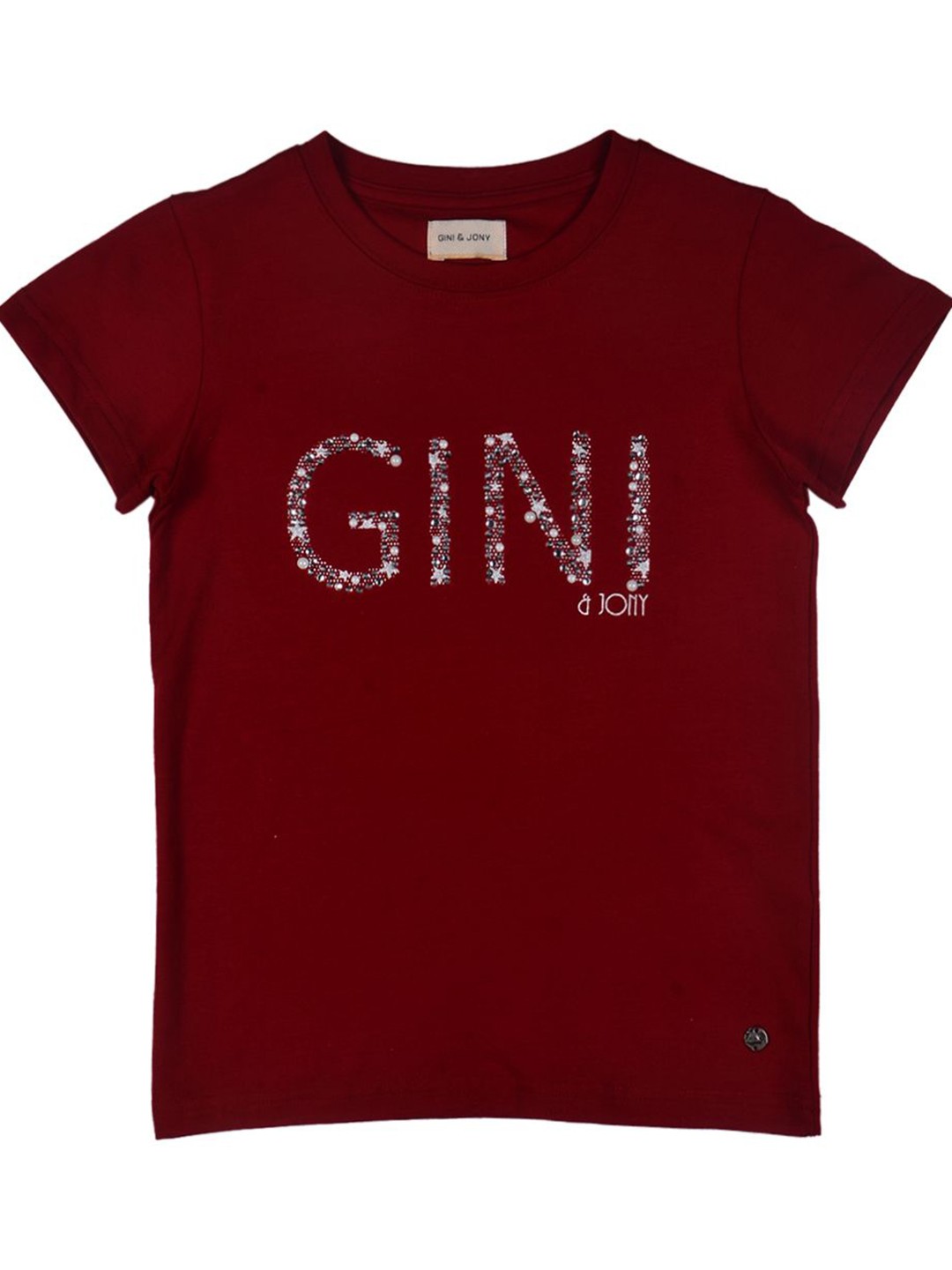 

Gini and Jony Girls Brand Logo Printed Round Neck Cotton Top, Maroon