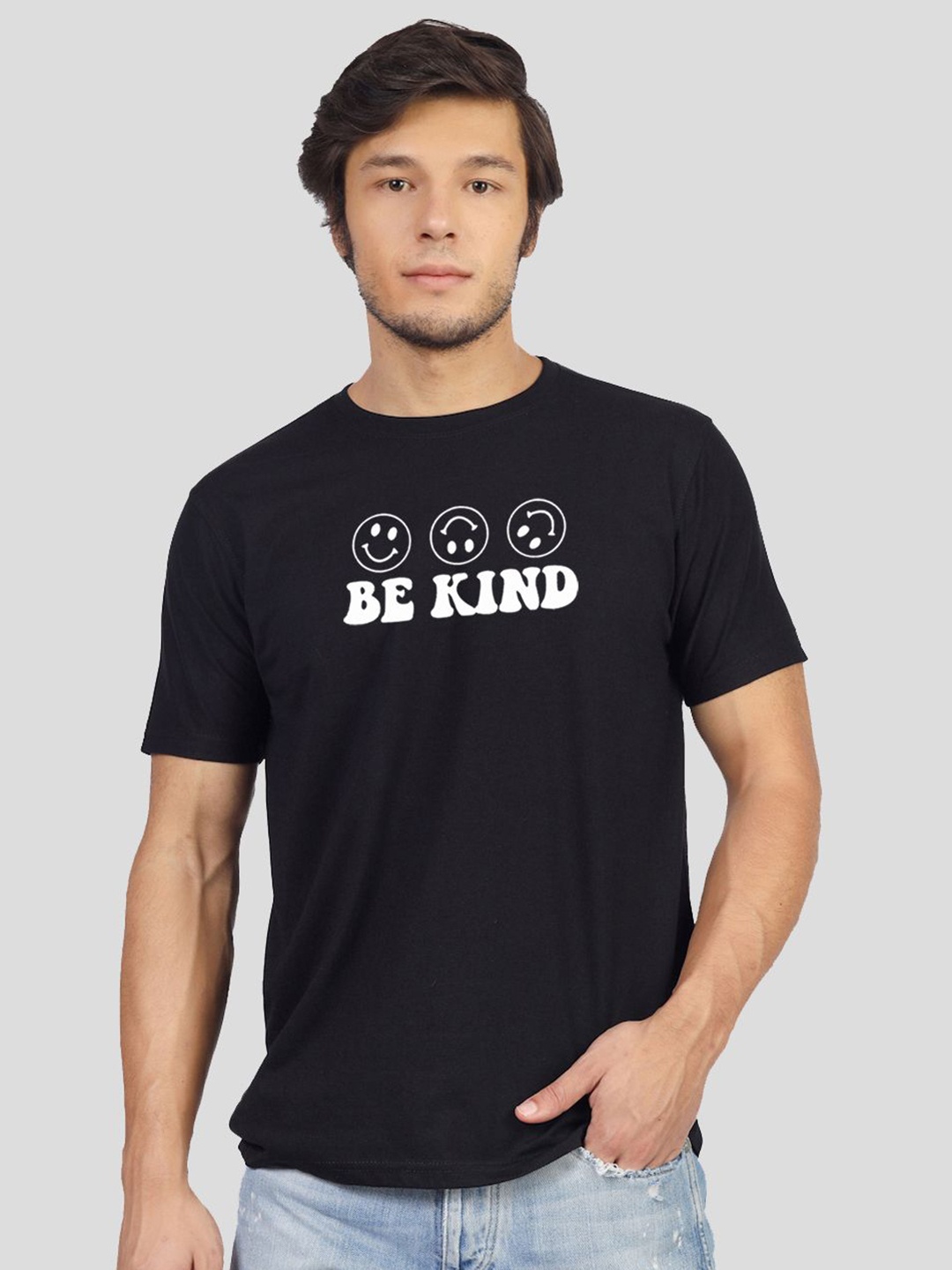 

Greylongg Men Typography Printed Round Neck Cotton T-shirt, Black