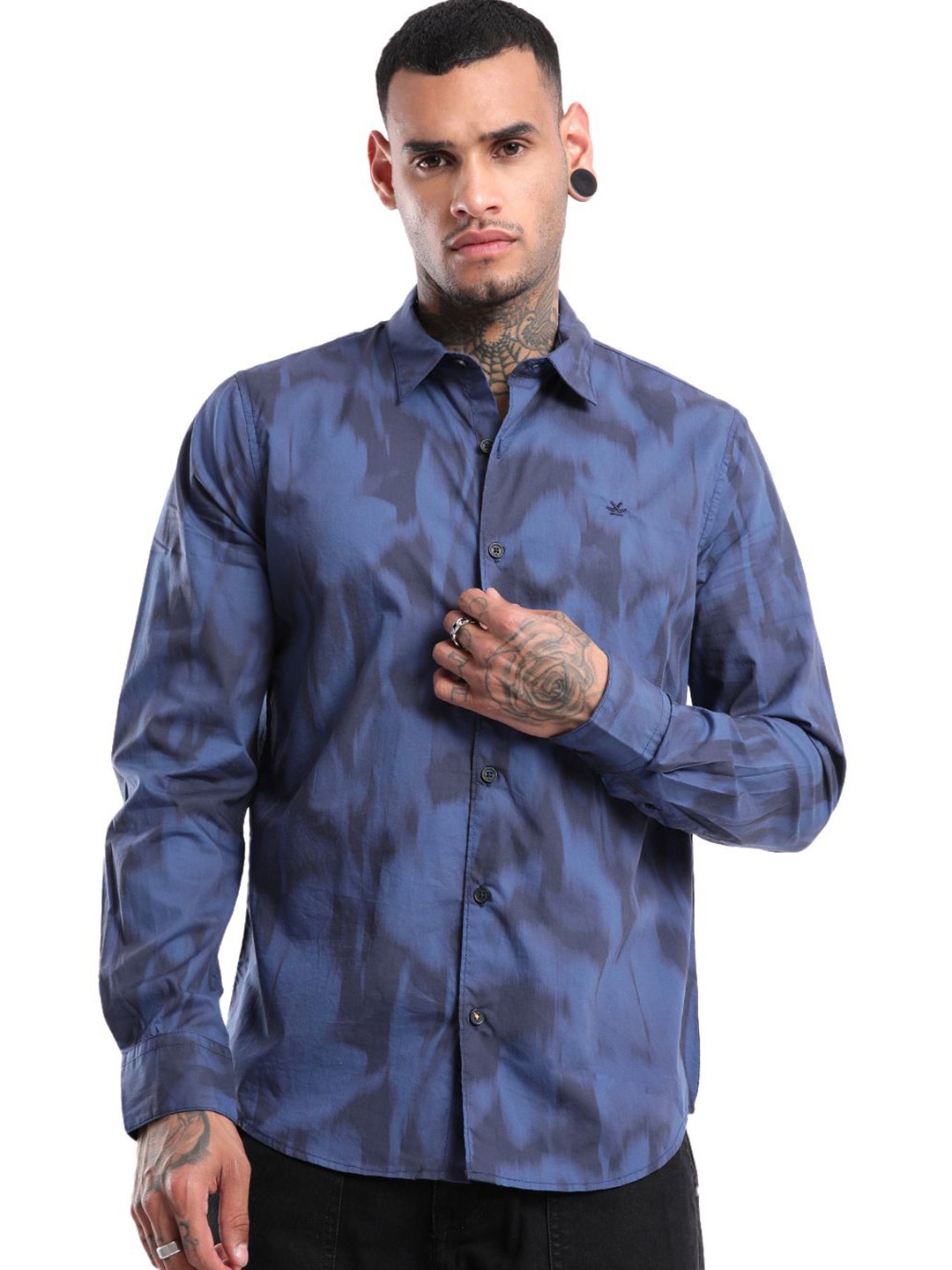 

WROGN Men Spread Collar Abstract Printed Cotton Casual Shirt, Navy blue