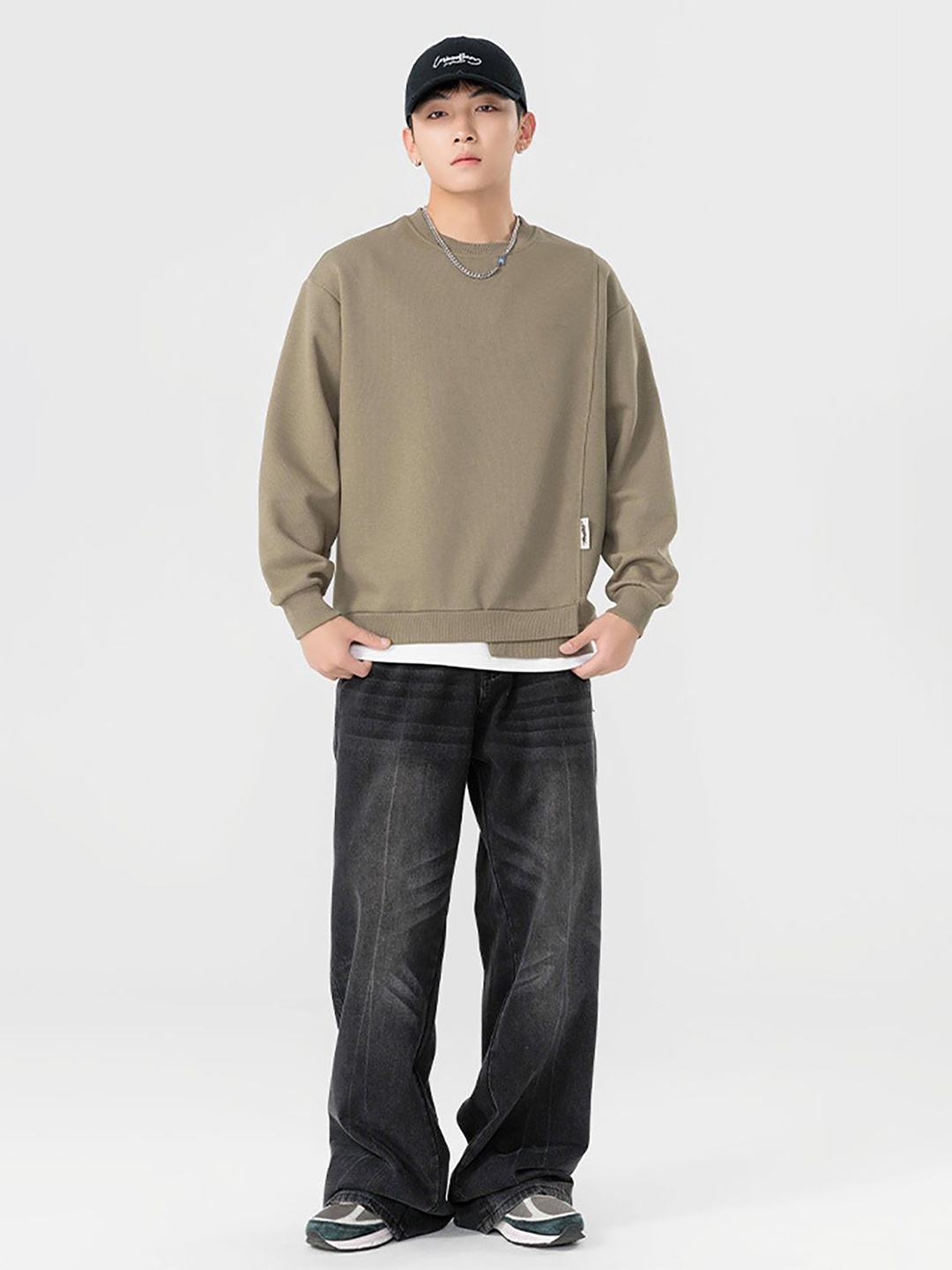 

StyleCast x Revolte Men Round Neck Sweatshirt, Khaki