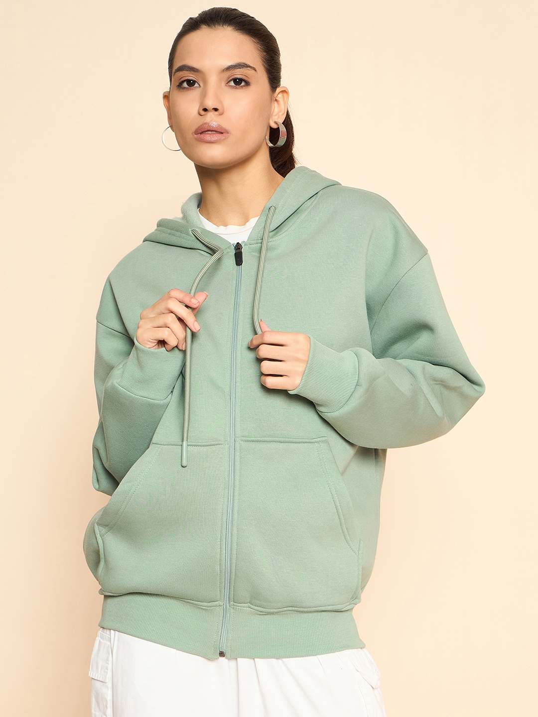 

COLOR CAPITAL Women Solid Hooded Oversized Cotton Sweatshirt, Sea green