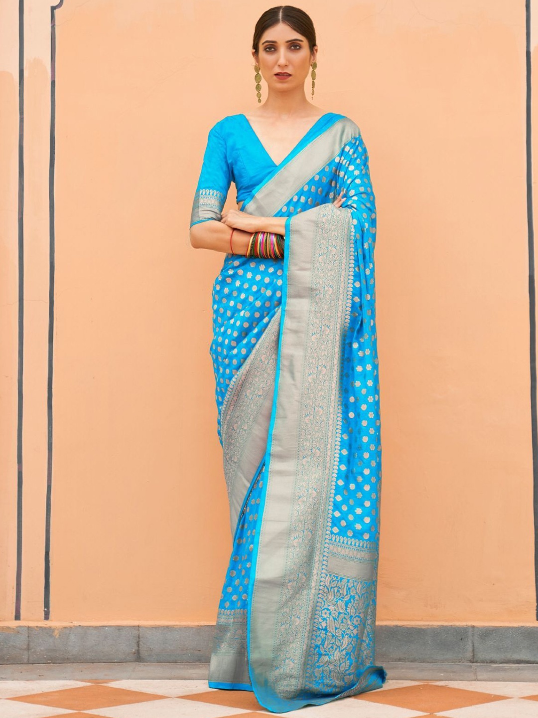 

ODETTE Woven Design Zari Saree, Blue