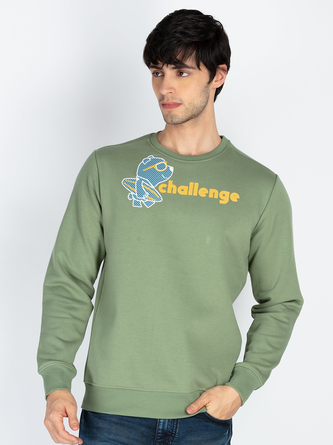 

Status Quo Men Typography Printed Pullover Cotton Sweatshirt, Green