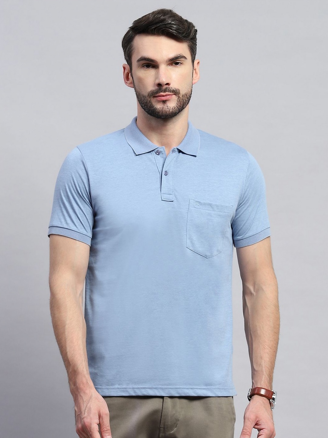 

Monte Carlo Men Solid Polo Collar Cotton T-shirt, Blue