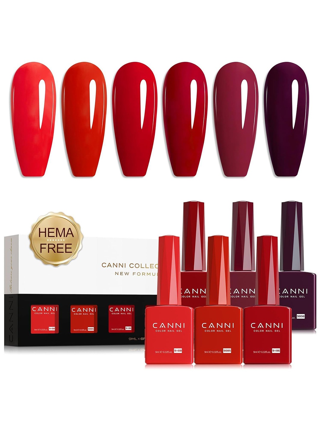 

CANNI Set Of 6 Color Nail Gel Polish- 9 ml Each- Shade - 2327, Red