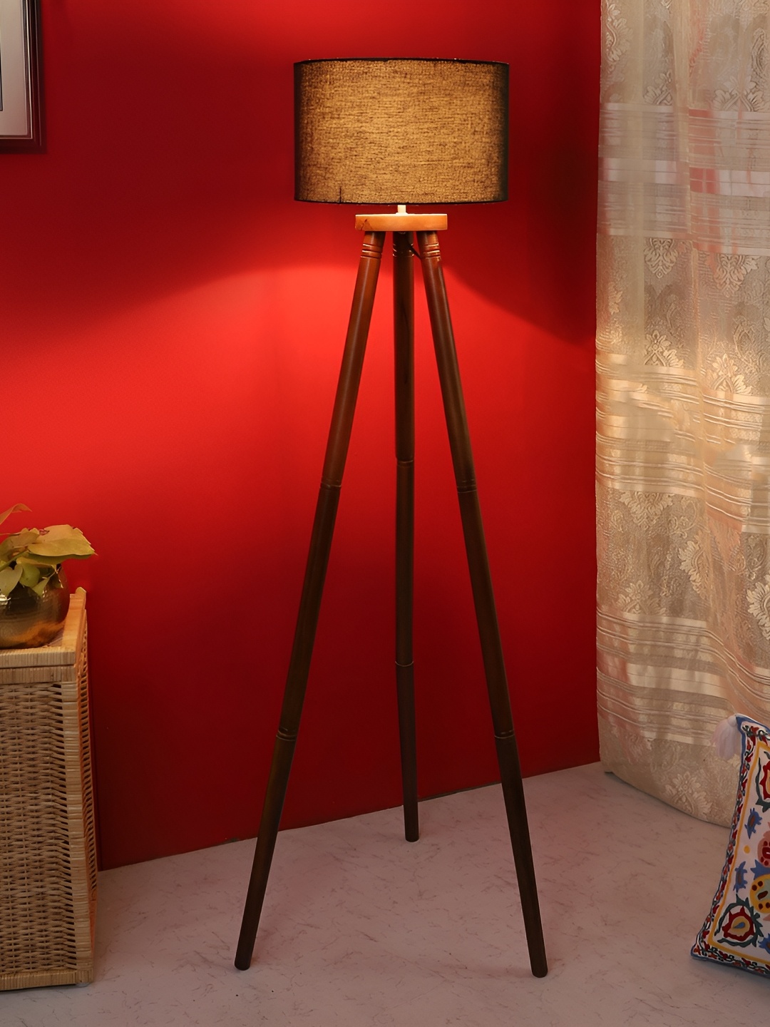 

pristine interiors Cressida Black & Brown Wooden Tripod Floor Lamps