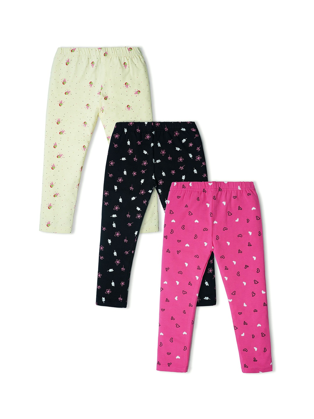 

Nino Togs Girls Pack Of 3 Printed Pure Cotton Ankle-Length Leggings, Black