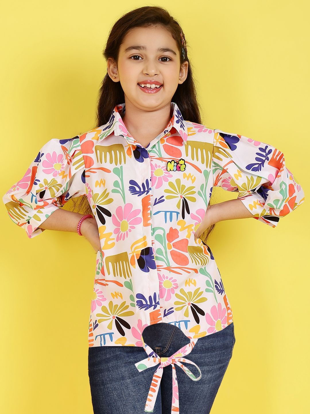 

BAESD Girls Floral Printed Shirt Collar Top, White