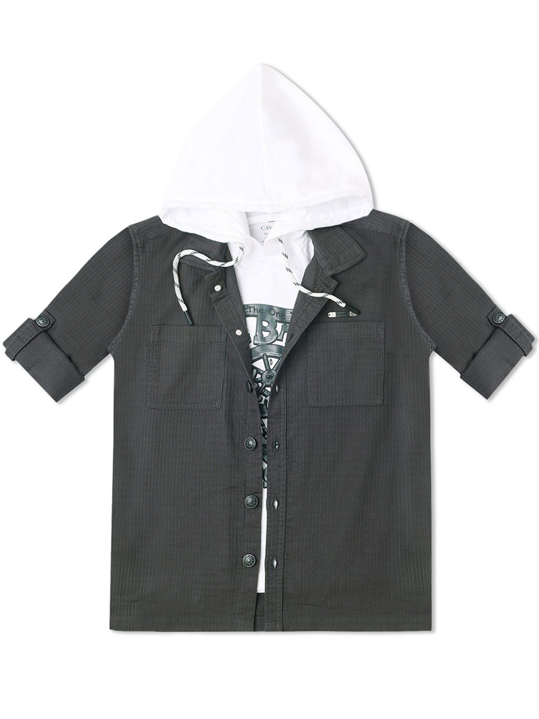 

CAVIO Boys Comfort Graphic Printed Pure Cotton Casual Shirt With T-shirt, Grey