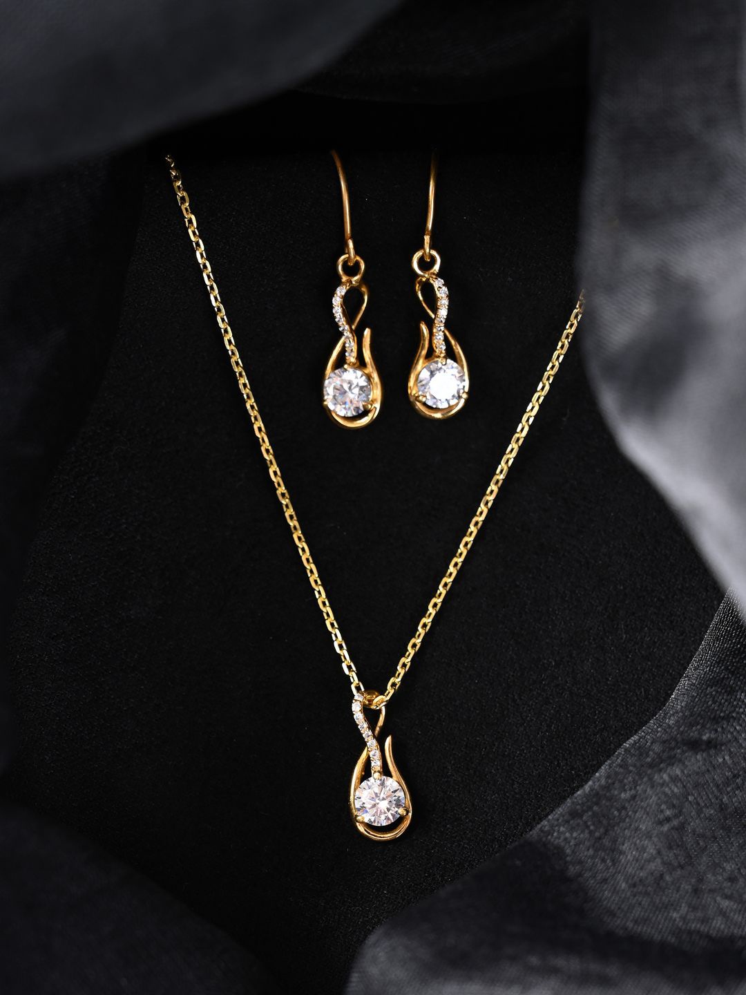

Clara 925 Sterling Silver Gold-Plated CZ -Studded Jewellery Set