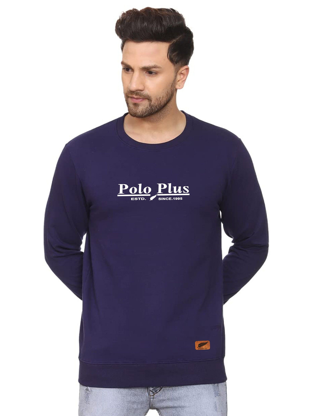 

Polo Plus Men Alphanumeric Printed Pullover Sweatshirt, Navy blue