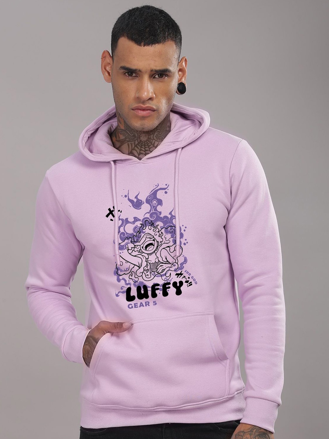 

ADRO Men Printed Hooded Pullover Cotton Sweatshirt, Lavender