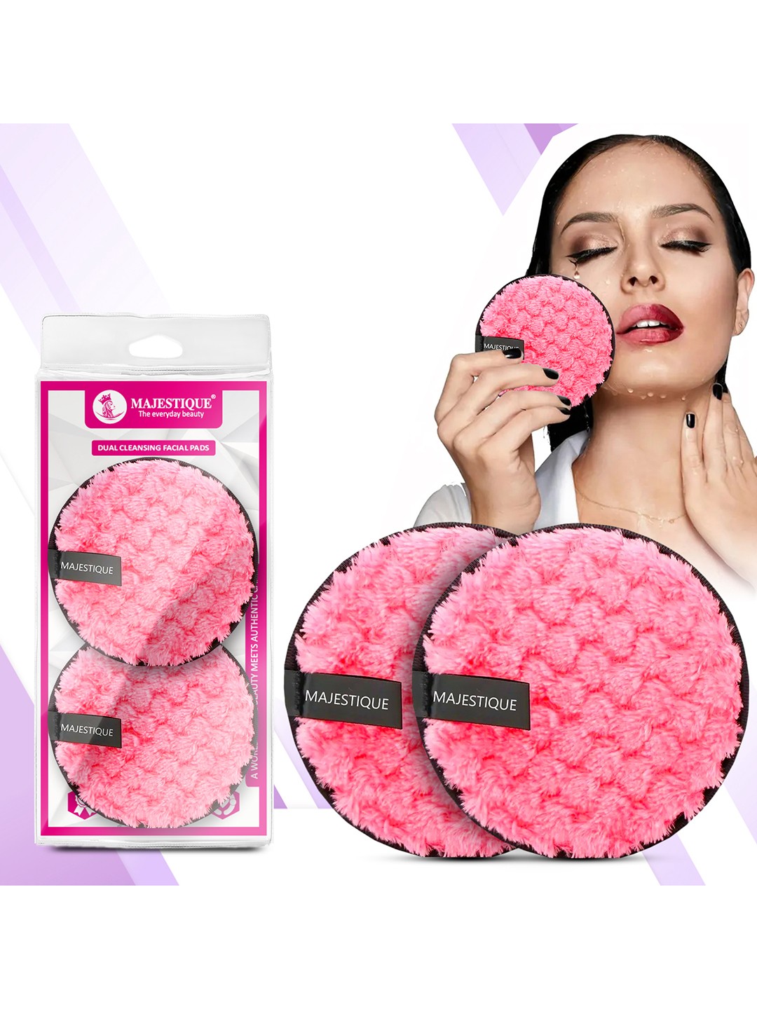 

MAJESTIQUE Set Of 2 Reusable Facial Cleansing Sponge Pads For Makeup Removal, Pink