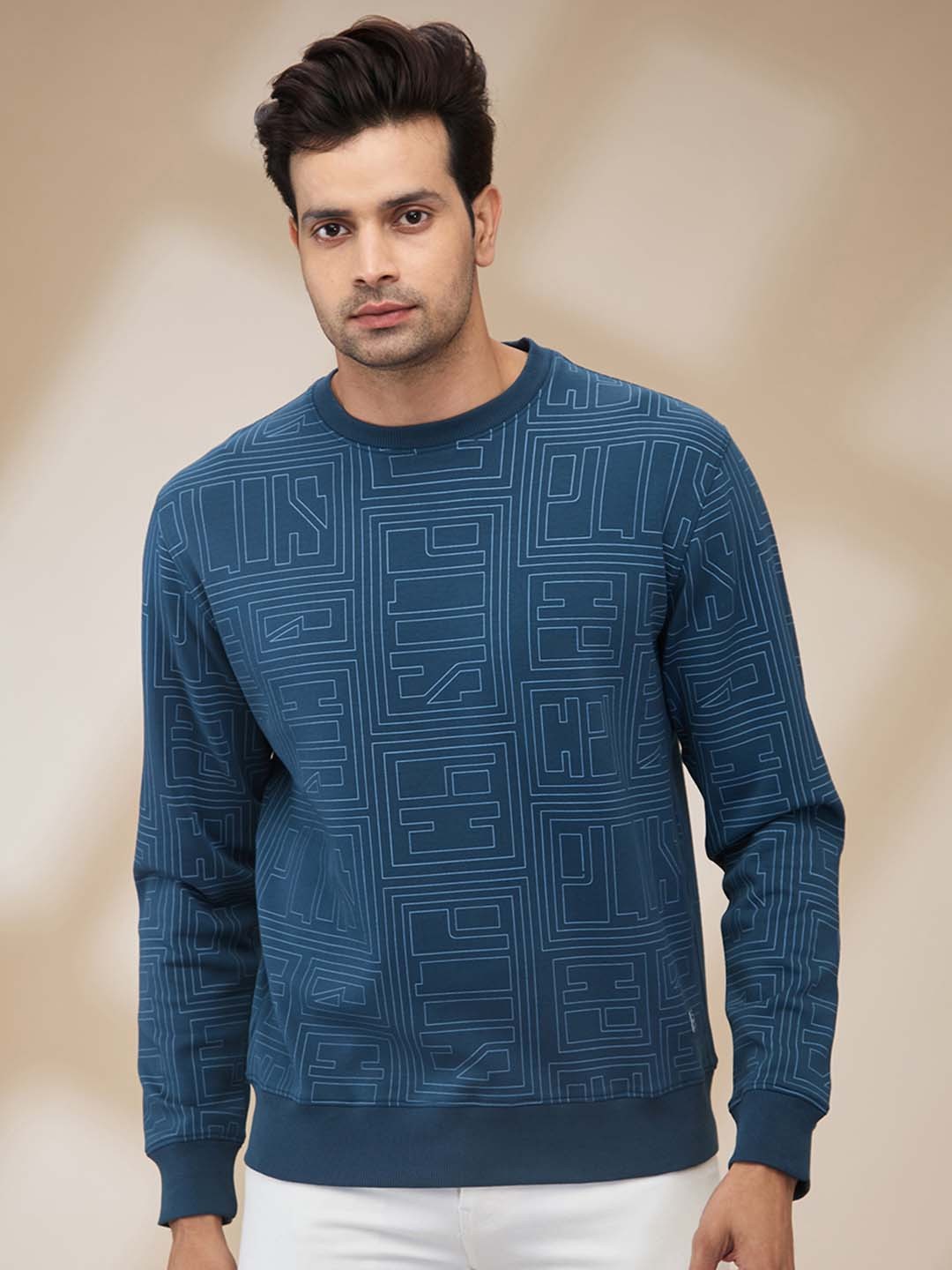 

ColorPlus Men Abstract Printed Pullover Sweatshirt, Blue