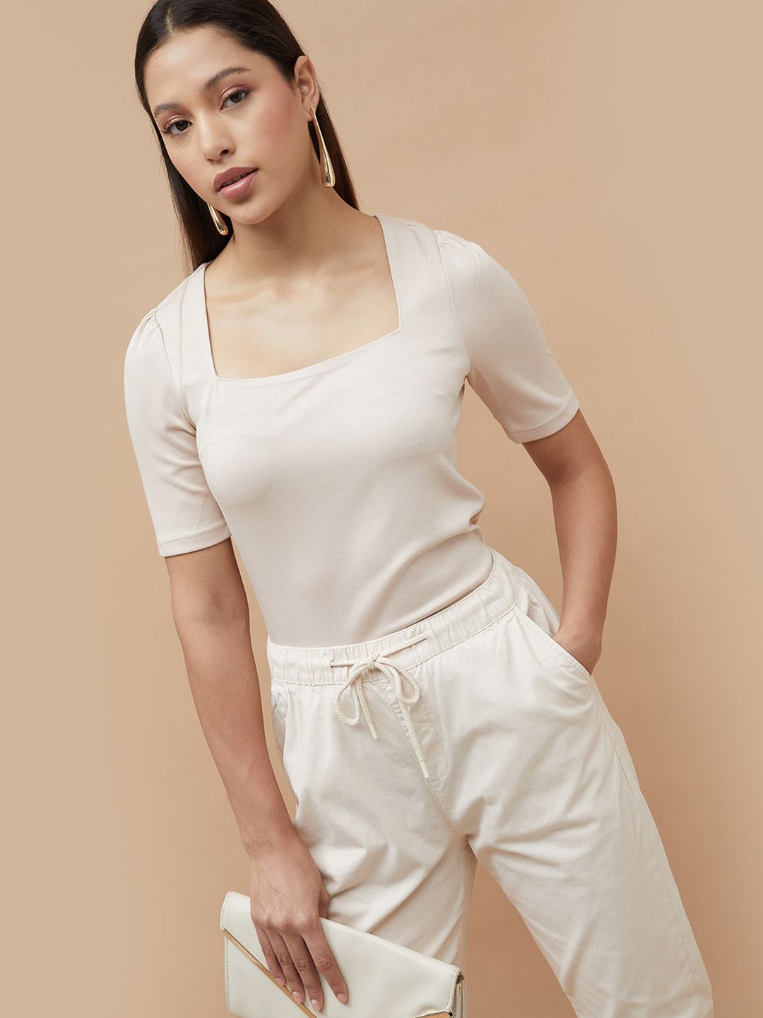 

CODE by Lifestyle Women Solid Square Neck Top, Beige