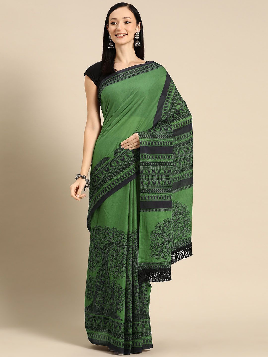 

BUTA BUTI Ethnic Motifs Pure Cotton Saree, Green