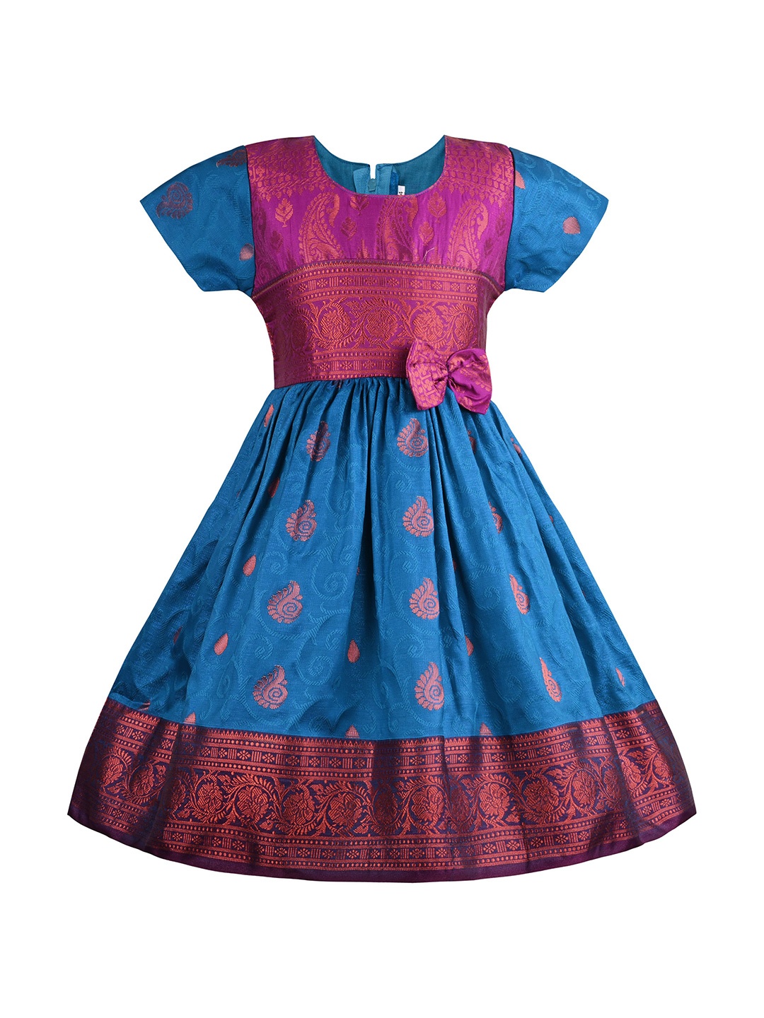 

Wish Karo Girls Woven Design Cap Sleeve Fit & Flare Dress, Blue