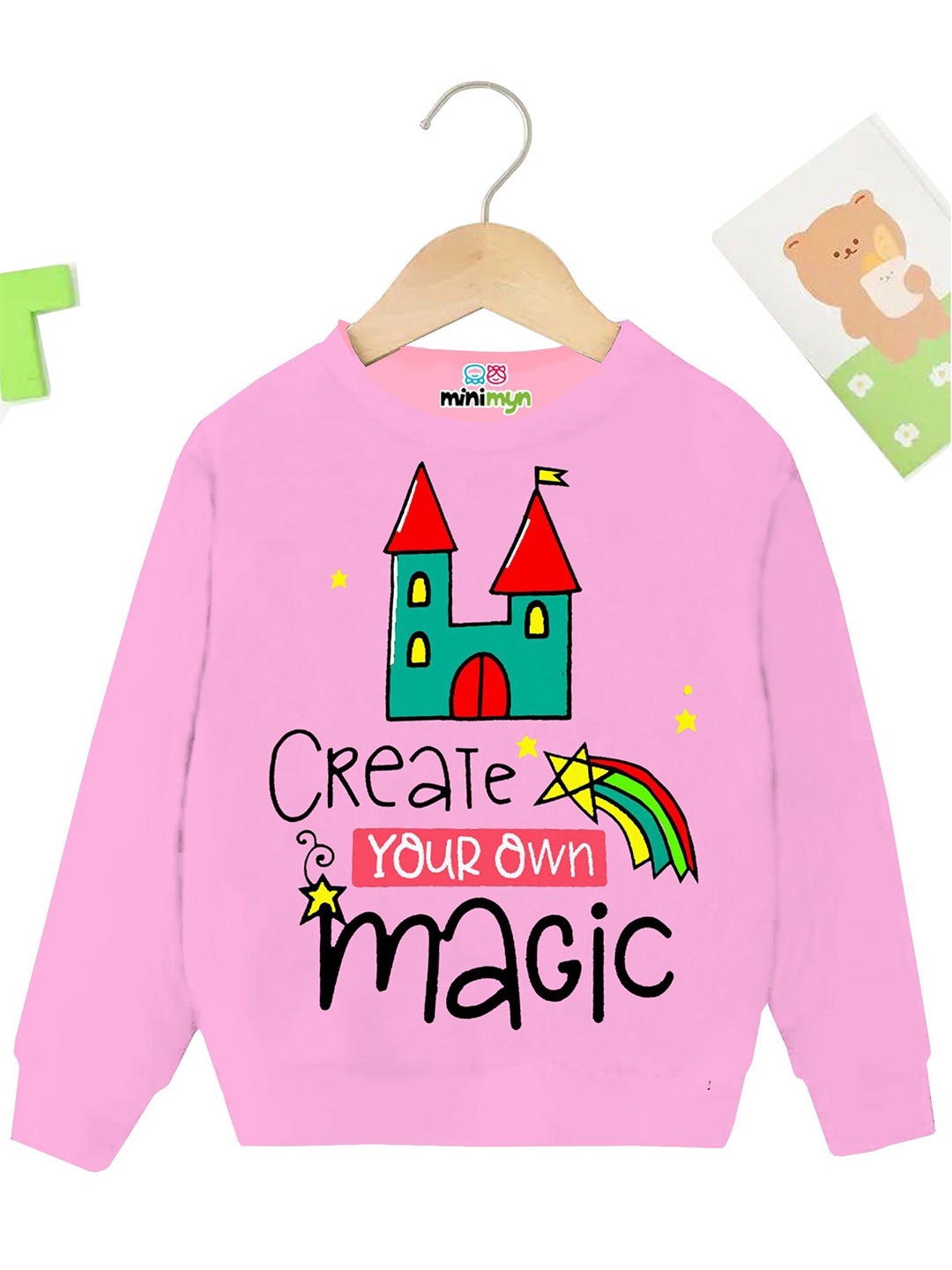 

MINI MYN Girls Graphic Printed Pullover, Pink