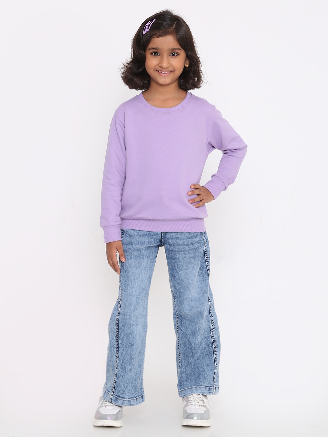 

FALTU.CO Girls Round Neck Solid Pure Cotton Pullover Sweatshirt, Lavender
