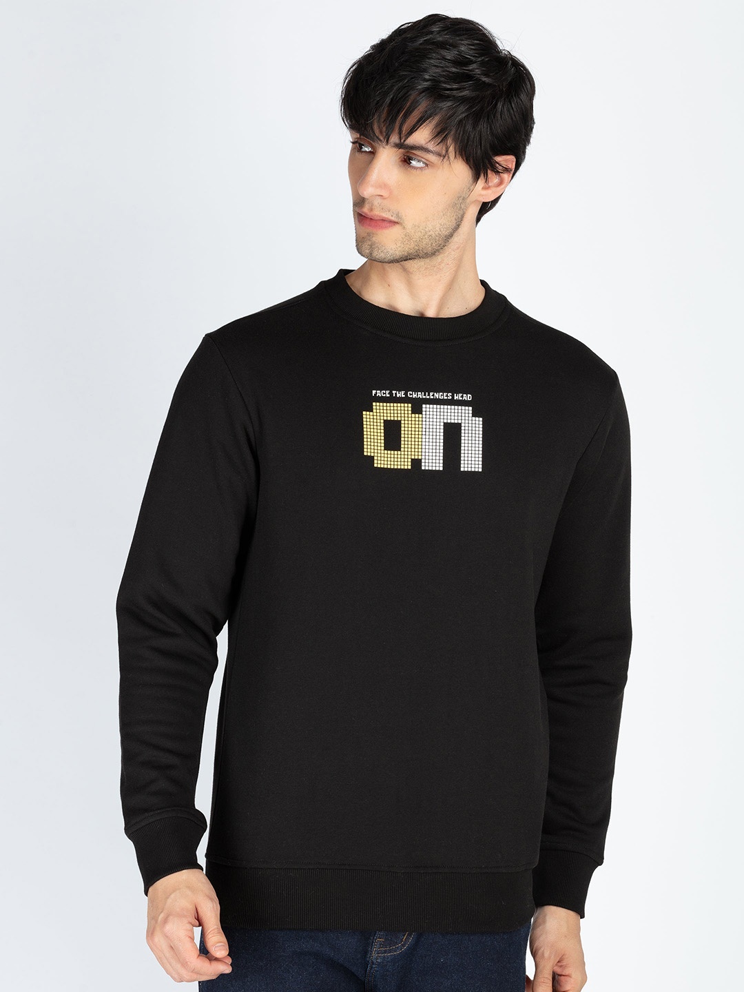 

Status Quo Men Typography Printed Pullover Cotton Sweatshirt, Black