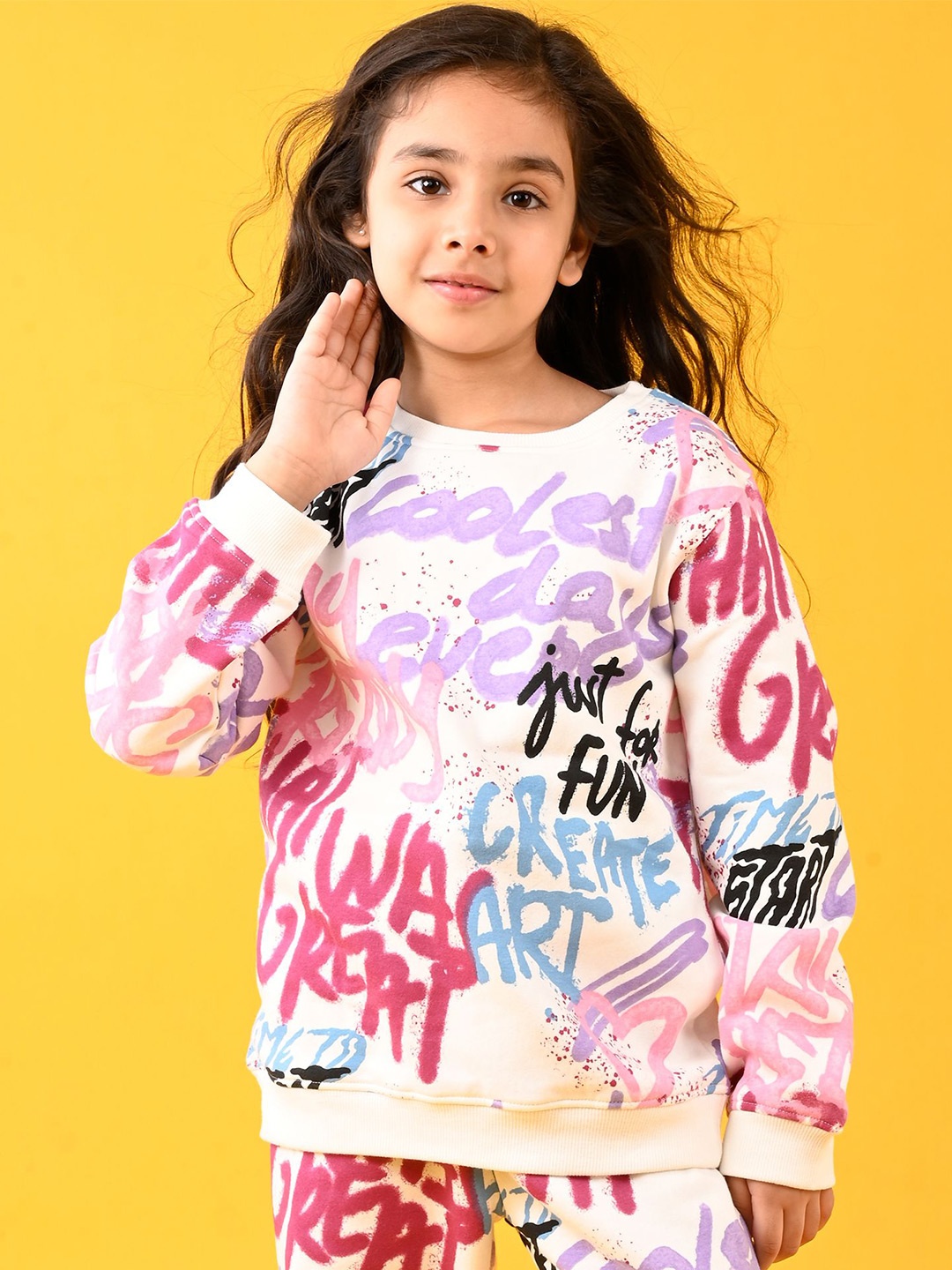 

Anthrilo Girls Abstract Printed Sweatshirt, White