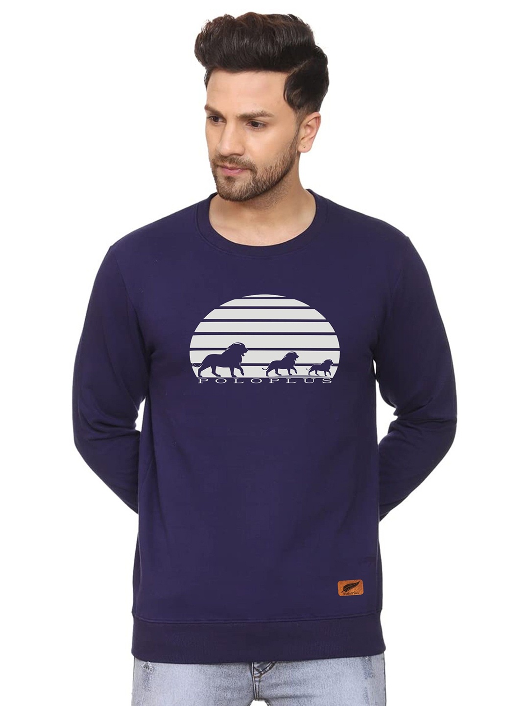 

Polo Plus Men Graphic Printed Pullover Sweatshirt, Navy blue