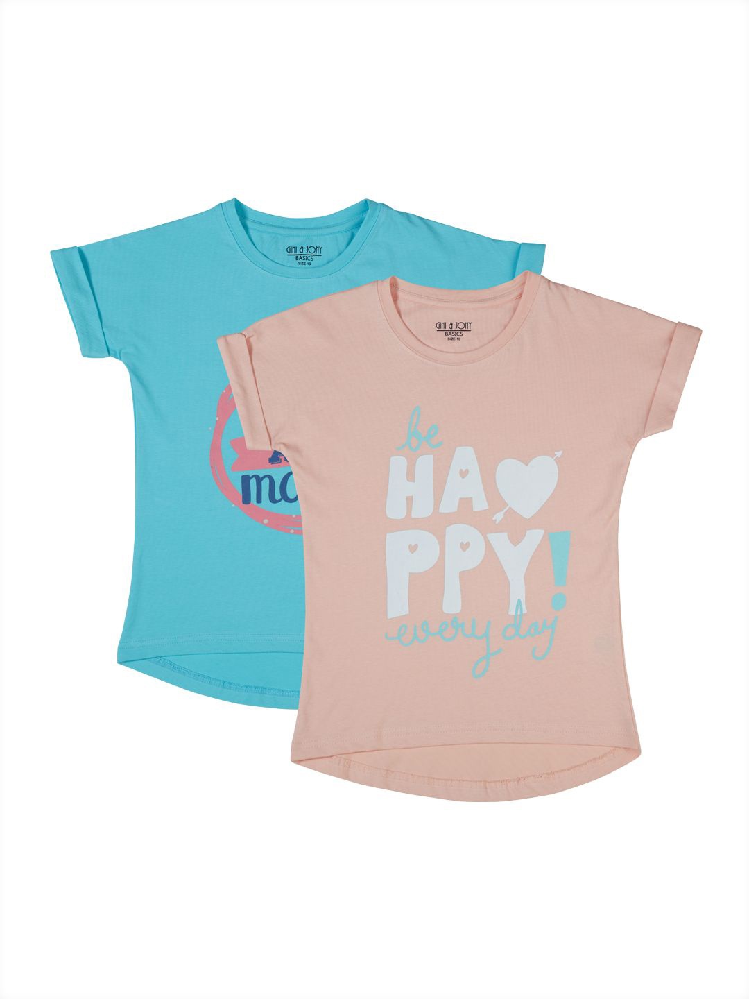 

Gini and Jony Girls Pack Of 2 Typography Printed Cotton T-shirts, Beige