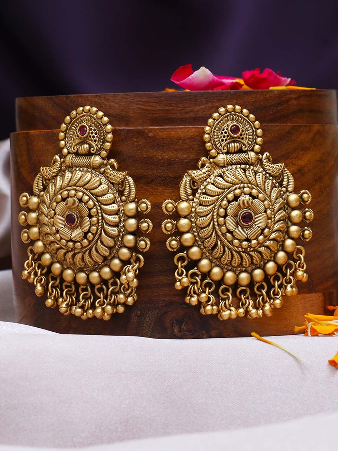 

Adwitiya Collection Gold-Plated Stone Studded Drop Earrings